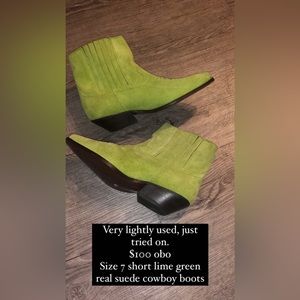 Lime green short cowboy boots suede